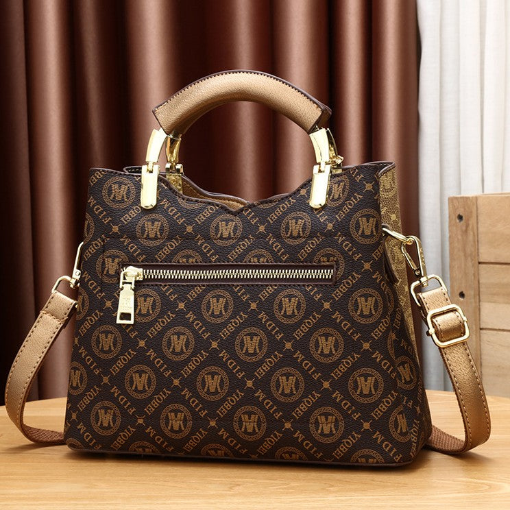 Women's Artisan Color-Block Tote - High-Capacity Convertible Shoulder Bag with Signature Print