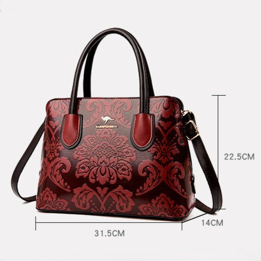 Women's Gilded Heirloom Satchel - Hand-Tooled Embossed Leather Convertible with Timeless Architecture & Artisan Legacy