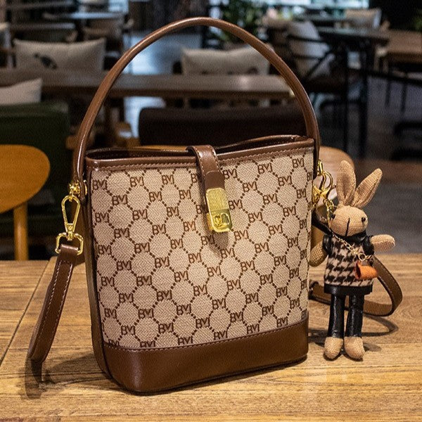 Women's Rabbit Muse Bucket Bag - Heritage Print & Crafted Leather Convertible Carry with Signature Charm & Optimized Capacity
