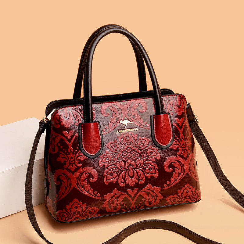Women's Gilded Heirloom Satchel - Hand-Tooled Embossed Leather Convertible with Timeless Architecture & Artisan Legacy