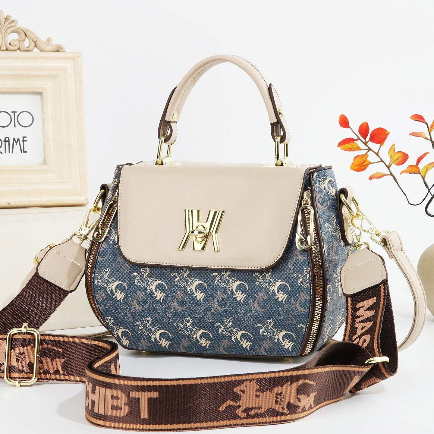 Women's Classic Letter Print Apple Bag - Multi-Way Crossbody Shoulder Tote Handbag Purse