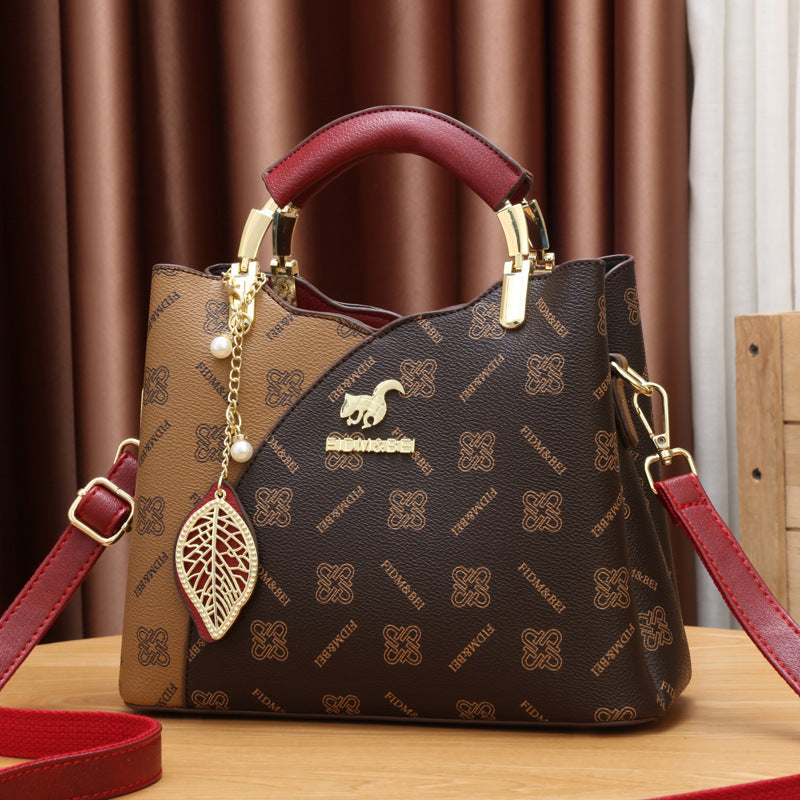 Women's Artisan Color-Block Tote - High-Capacity Convertible Shoulder Bag with Signature Print