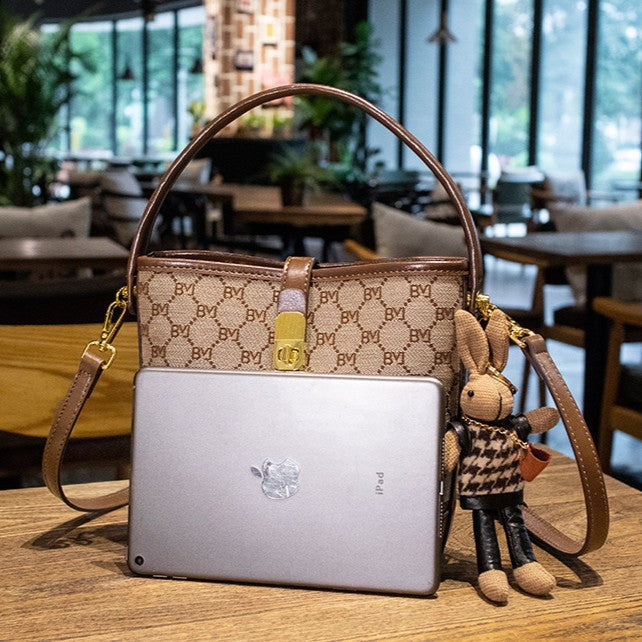 Women's Rabbit Muse Bucket Bag - Heritage Print & Crafted Leather Convertible Carry with Signature Charm & Optimized Capacity