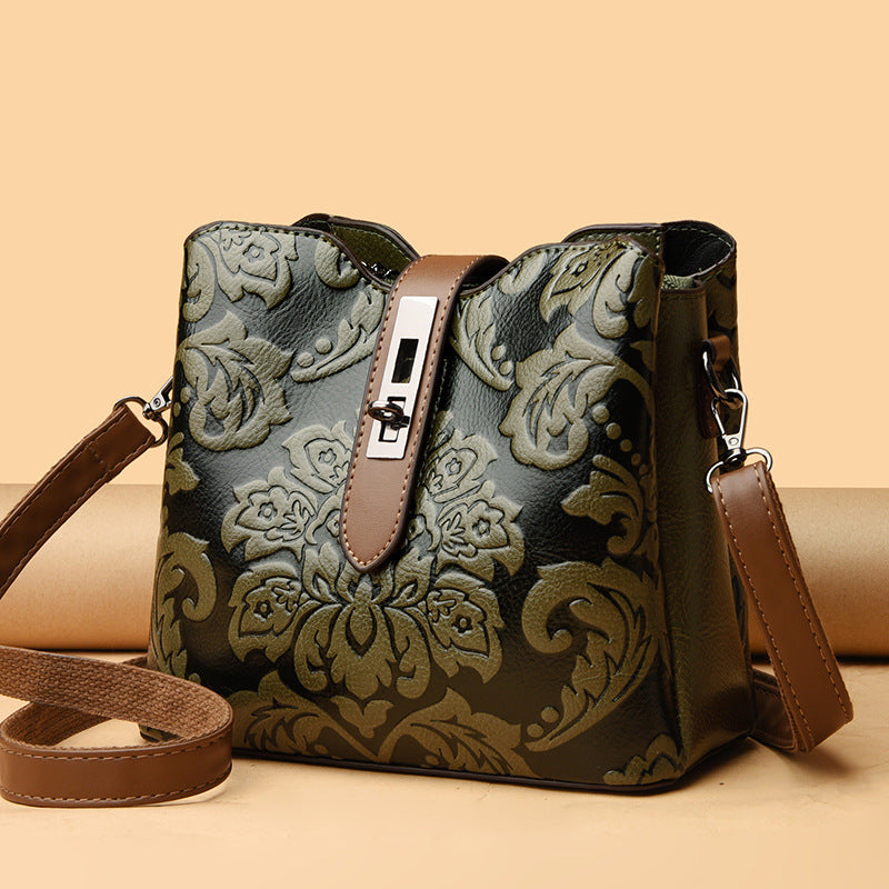Women's Heritage Artisan Bucket - Distinctive Hand-Blocked Motifs on Heirloom Leather with Village-to-City Versatility