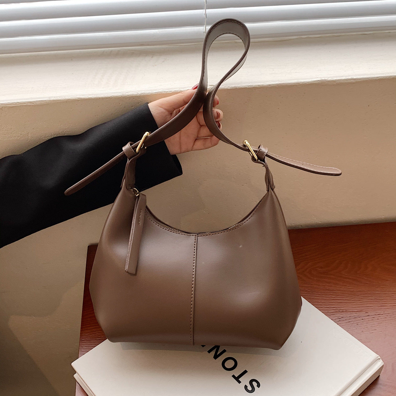 Women's Crescent Shoulder Bag – Textured Underarm Saddle | Minimalist Essential