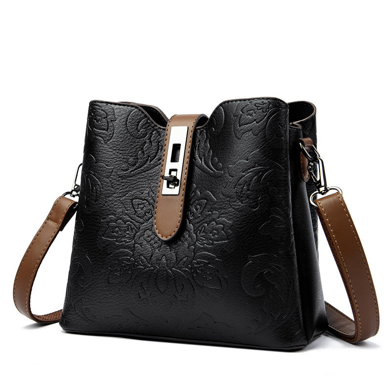 Women's Heritage Artisan Bucket - Distinctive Hand-Blocked Motifs on Heirloom Leather with Village-to-City Versatility