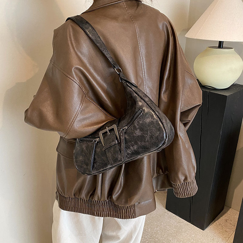 Women's Heartland Crescent — Vintage-Inspired Shoulder Saddle with Distressed Leather Accents & Adjustable Strap