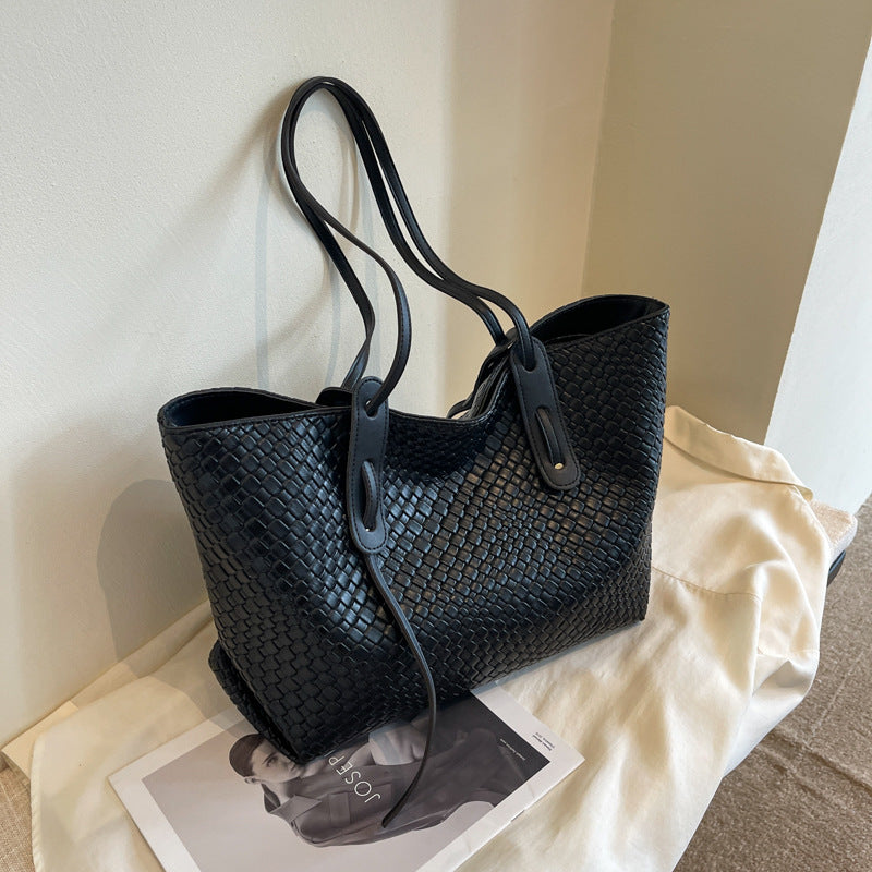 Women's Artisan-Woven Heritage Tote - Convertible Shoulder Bag w/ Structured Base, Minimalist Oversized Carryall for Effortless Style
