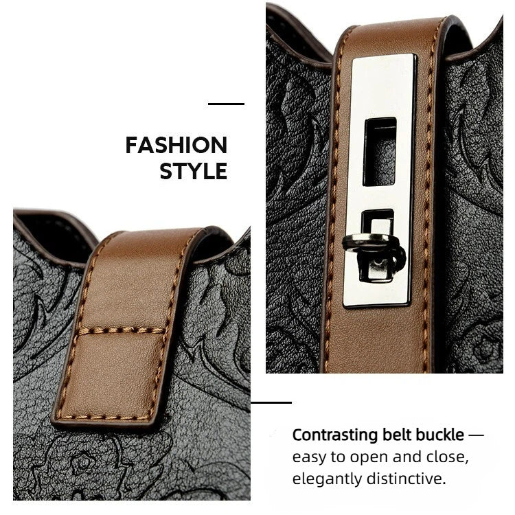 Women's Heritage Artisan Bucket - Distinctive Hand-Blocked Motifs on Heirloom Leather with Village-to-City Versatility