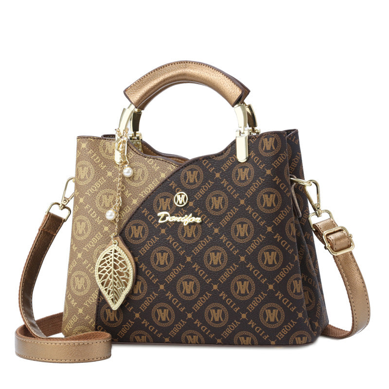 Women's Artisan Color-Block Tote - High-Capacity Convertible Shoulder Bag with Signature Print