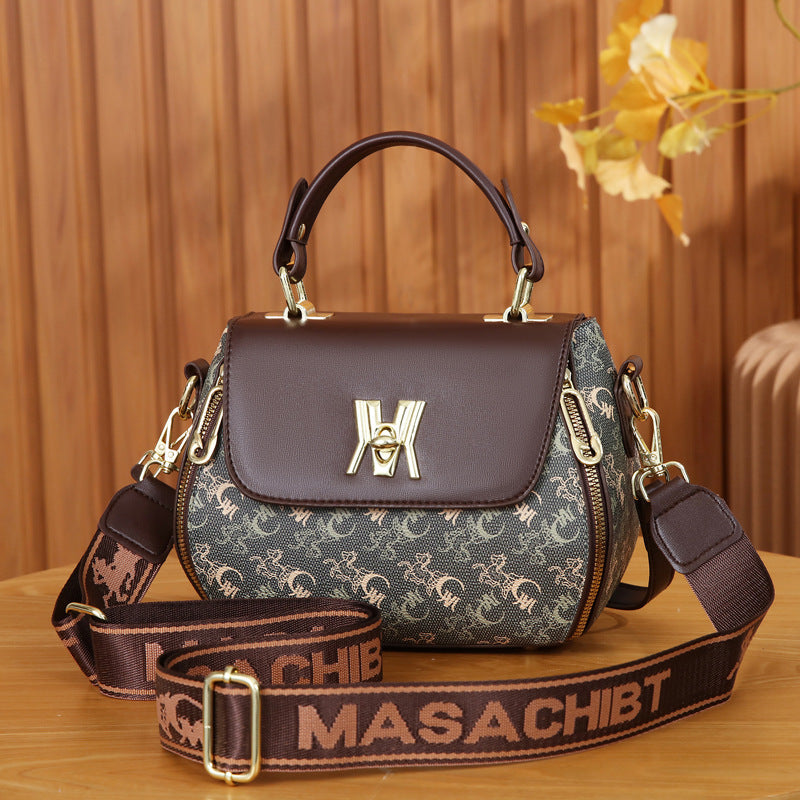 Women's Classic Letter Print Apple Bag - Multi-Way Crossbody Shoulder Tote Handbag Purse