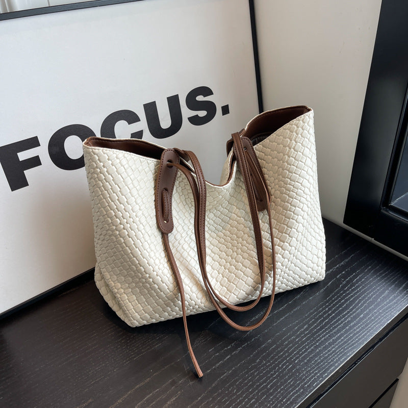 Women's Artisan-Woven Heritage Tote - Convertible Shoulder Bag w/ Structured Base, Minimalist Oversized Carryall for Effortless Style