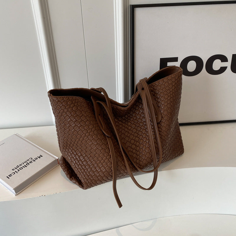 Women's Artisan-Woven Heritage Tote - Convertible Shoulder Bag w/ Structured Base, Minimalist Oversized Carryall for Effortless Style