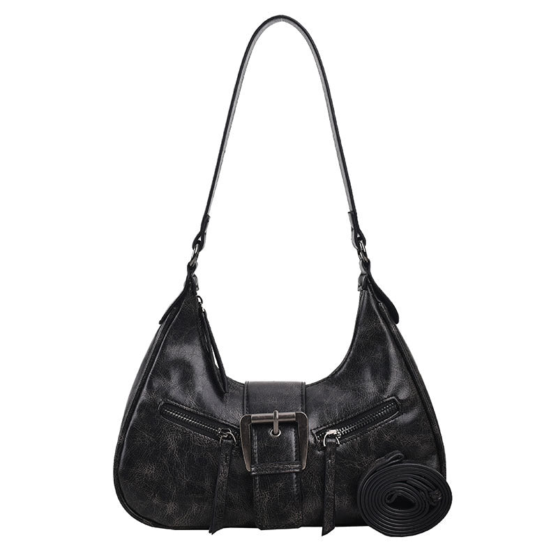 Women's Heartland Crescent — Vintage-Inspired Shoulder Saddle with Distressed Leather Accents & Adjustable Strap