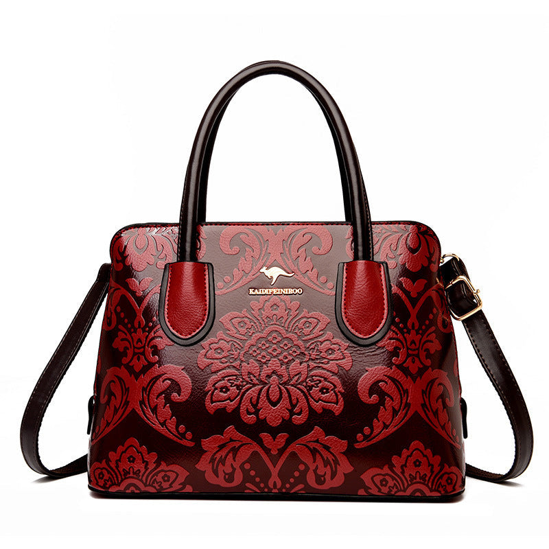 Women's Gilded Heirloom Satchel - Hand-Tooled Embossed Leather Convertible with Timeless Architecture & Artisan Legacy