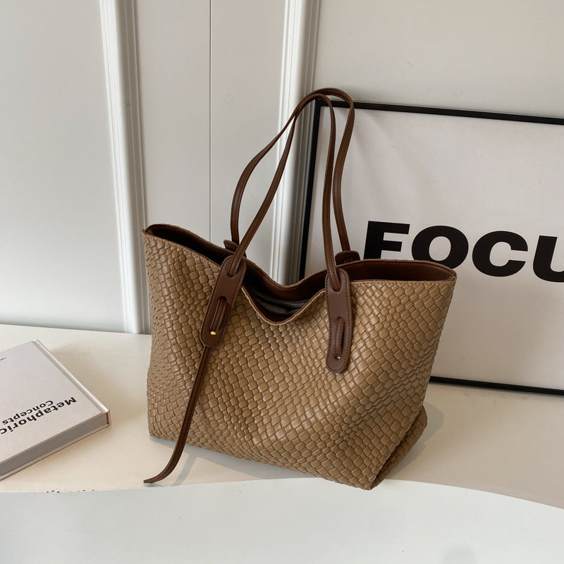 Women's Artisan-Woven Heritage Tote - Convertible Shoulder Bag w/ Structured Base, Minimalist Oversized Carryall for Effortless Style